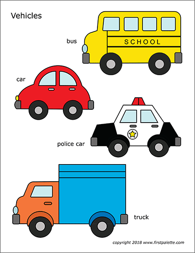 Printable Colored Cars and Vehicles