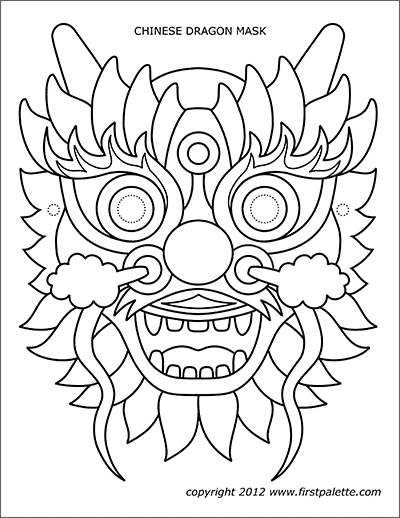 Printable Chinese Dragon Mask Coloring Page