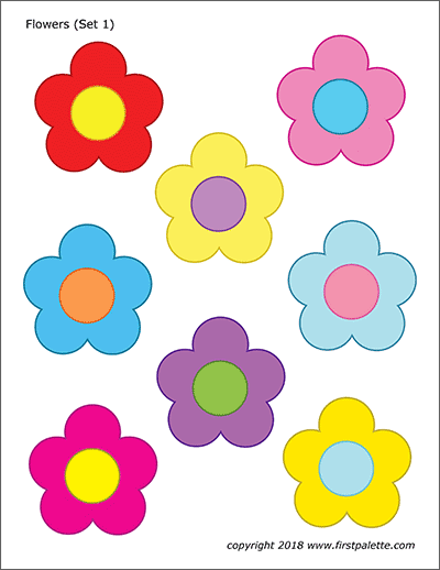 Printable Colored Five-Petal Flowers