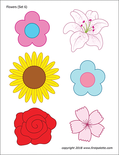 Printable Colored Flower Set 6 - Variety