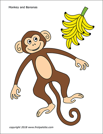 Printable Colored Monkey and Bananas