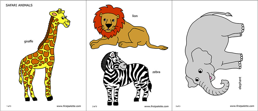 Printable Colored Safari Animals Set 1