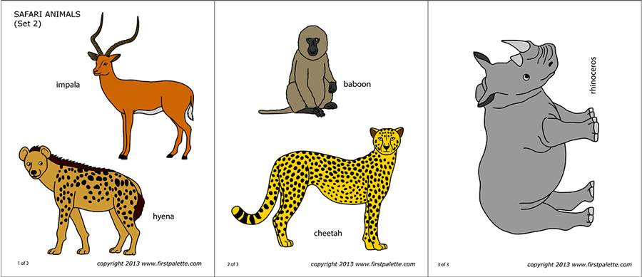Printable Colored Safari Animals Set 2