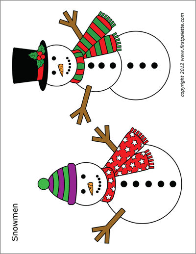 Printable Medium-sized Colored Snowmen