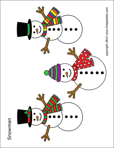 Printable Small Colored Snowmen