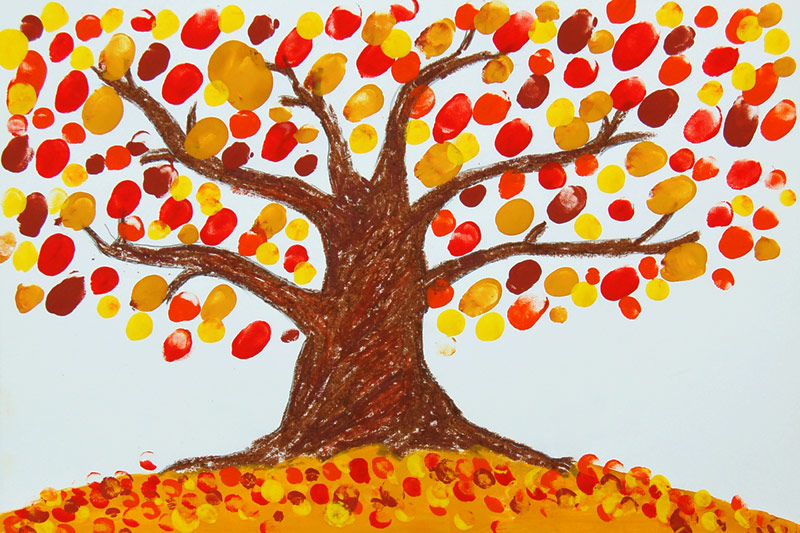 finger painting autumn trees