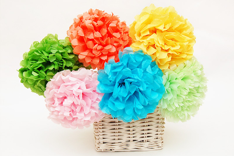 Tissue Paper Pom-pom Flowers, Kids' Crafts